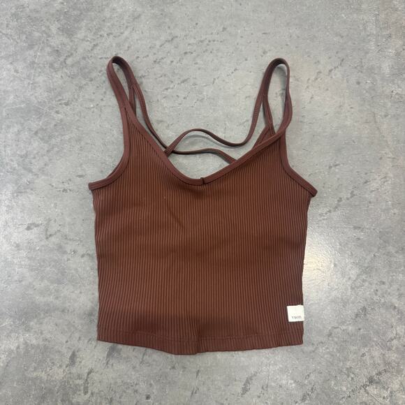 Vuori Ribbed Crop Top Criss Cross Tank Top Athletic Yoga Workout XS Brown - Picture 1 of 5